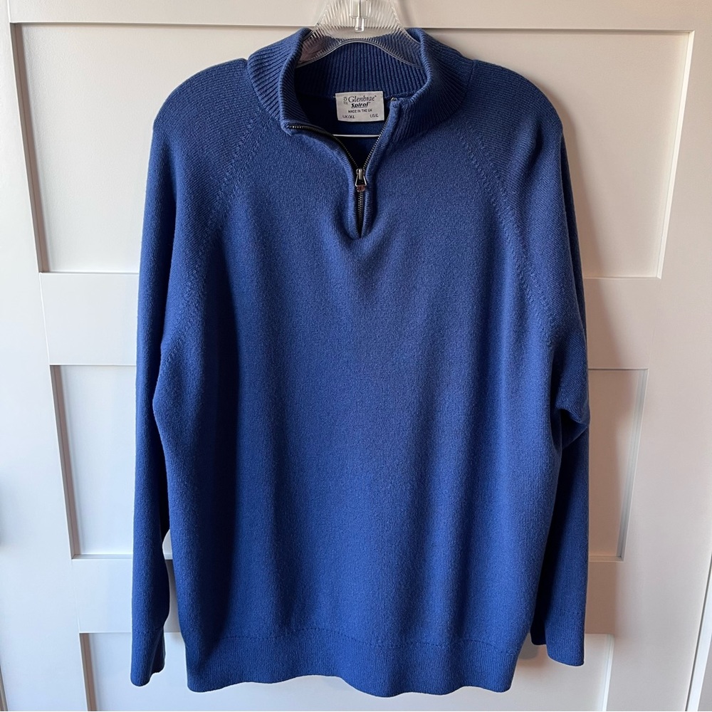 Blue Merino Wool Quarter Zip Sweater - Size L